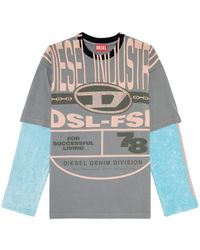 DIESEL - Layered T-shirt With Rhinestone Oval D - Lyst