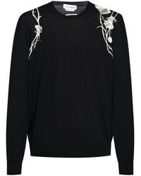 Alexander McQueen - Floral Embroidered Wool Sweater - Lyst