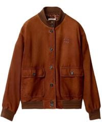Miu Miu - Logo-Detail Suede Jacket - Lyst