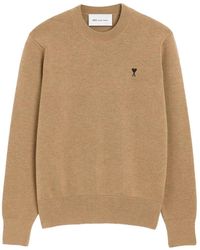 Ami Paris - Crew Neck Sweater With Ribbed Details And Emblem - Lyst