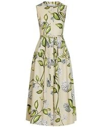Oscar de la Renta - Flower-Print Sleeveless Midi Dress - Lyst
