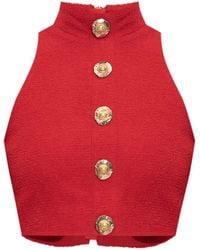 Balmain - Stehkragen-Oberteil mit Knopfdetail - Lyst
