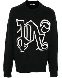 Palm Angels - Intarsia Gebreide Trui Met Logo - Lyst