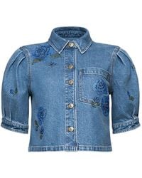 Cinq À Sept - Halsie Puff-Sleeved Denim Shirt - Lyst