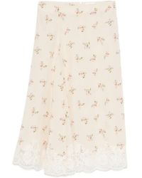 P.A.R.O.S.H. - Spano Floral-Print Lace-Trim Midi Skirt - Lyst