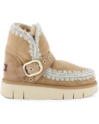 Mou - Eskimo Bounce Buckled Crochet-Trim Boots - Lyst
