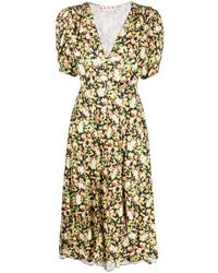 Marni - Floral-Print Midi Dress - Lyst