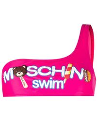 Moschino - Logo Print Asymmetric-neck Bikini Top - Lyst