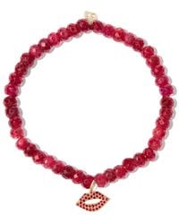 Sydney Evan - 14Kt Lips Andalucite And Ruby Charm Bracelet - Lyst