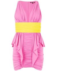 Roberto Cavalli - V-Neck Ruffled Mini Dress - Lyst