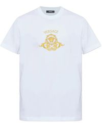 Versace - Tops ,Wit ,Katoen Gedrukte Slim T-Shirt Van Katoenjersey - Lyst
