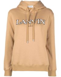 Lanvin - Embroidered-logo Cotton Hoodie - Lyst