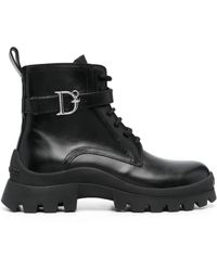 DSquared² - Logo-Buckle Leather Ankle Boots - Lyst