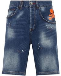 Philipp Plein - Skull-Embroidered Denim Shorts - Lyst