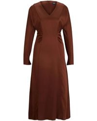 BOSS - V-Neck Satin Midi Dress - Lyst