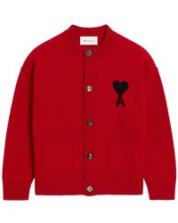 Ami Paris - Crewneck Wool Cardigan With Ami De Coeur - Lyst