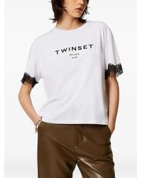 Twinset - Jersey T-Shirt With Logo And Lace - Lyst
