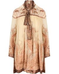 Zimmermann - 'Hypnotic' Mini Dress With Pussybow Collar And All-Over Paisley Print - Lyst