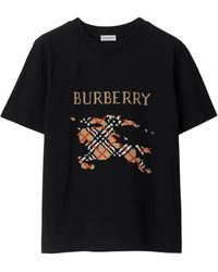Burberry - Logo Embroidered Checked T-Shirt - Lyst