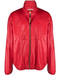 Moschino - Logo-plaque Leather Bomber Jacket - Lyst