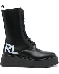 Karl Lagerfeld - Logo-Print Combat Boots - Lyst
