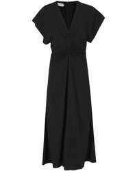 Alberta Ferretti - Robe Froncée Mi-Longue À Col V - Lyst