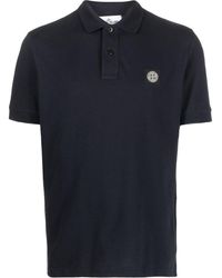 Stone Island - Navy Piqué Slim Fit Polo Shirt - Lyst