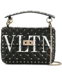 Valentino Vltn Rockstud Spike Leather Shoulder Bag - Black