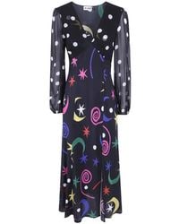 RIXO London - Celestial-Print Silk Midi Dress - Lyst