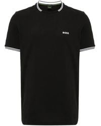 BOSS - Stretch-Cotton T-Shirt With Stripes And Logo - Lyst