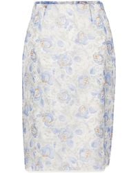 Prada - Knee-Length Fitted Skirt With Floral Detailing - Lyst