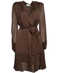 SOLOTRE - Vestido Con Cinturón Y Acabado Fruncido - Lyst