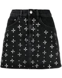 Maje - Rhinestone-embellished Denim Miniskirt - Lyst