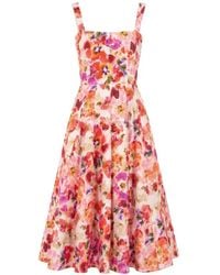 Saloni - Sabrina Floral-Print Midi Dress - Lyst