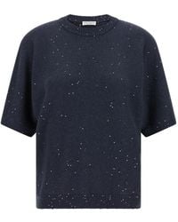 Brunello Cucinelli - Sequin-Embellished Short-Sleeve Sweater - Lyst