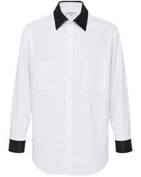 Yohji Yamamoto - Leather-Trim Long-Sleeve Shirt - Lyst