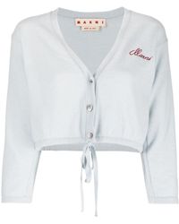Marni - Cropped Logo-embroidered Cashmere Cardigan - Lyst