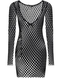 Roberto Cavalli - Net-Pattern Long-Sleeve Mini Beach Dress - Lyst