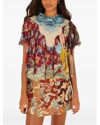 FARM Rio - Floral-Print Ruffled Blouse - Lyst