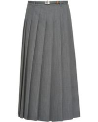 Prada - Pleated Wool Midi Skirt - Lyst