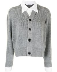 B+ AB Purl-knit Puff-sleeves Cardigan - Grey