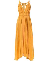 120% Lino - Ruched Tie-Fastening Dress - Lyst
