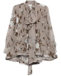 P.A.R.O.S.H. - Pleated Floral-Print Blouse - Lyst