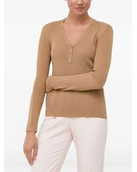 BOSS - Geribbelde Trui Met V-Hals - Lyst