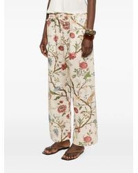Into The East - Floral-Print Linen Trousers - Lyst