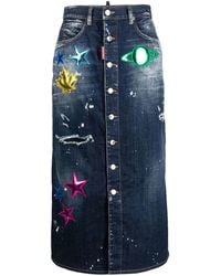 DSquared² - Distressed Patch-Detail Denim Skirt - Lyst