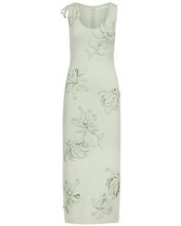 Oscar de la Renta - Hibiscus-Embroidered Knit Pencil Dress - Lyst