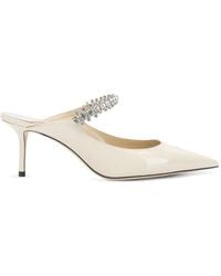 Jimmy Choo - Bing 65 Linen Patent-Leather Mules With Crystal Strap - Lyst