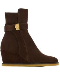 Ferragamo - Wedge-Heel Ankle Boots With Hug Buckle - Lyst