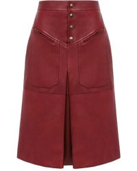 Chloé - Pocketed Leather Midi Straight Skirt - Lyst